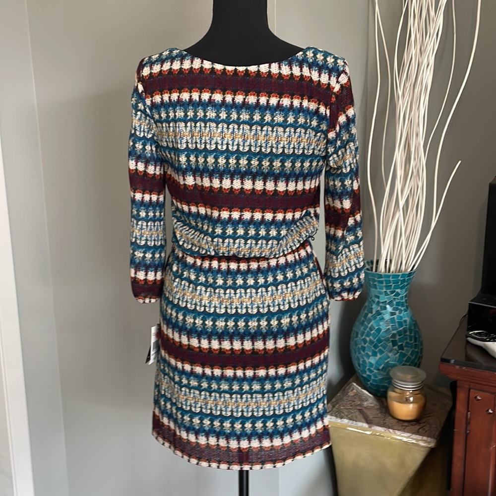 City Triangle Wine & Teal Knit Mini Dress - Picture 4 of 8